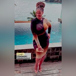 BLACK AND TAN SHEER MUGLER DRESS